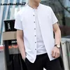 2020 estilo chinês homens camisa primavera verão mandarim colarinho camisa de manga curta de algodão legal camisa casual camisa