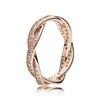 NYA Kvinnor Lyx Mode 18K Rose Gold Ring Set Original Box för Pandora Real Silver CZ Diamond Vigselring