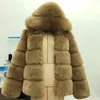 2018 Nowa Moda Z Kapturem Pełne Rękawy Zimowy Fur Coat Navy Blue Casual Kobiety Faux Futro Gruba Ciepła Kurtka Fourrure Femme1