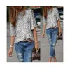 Fashion Women Summer Loose Top Half Sleeve Sparkle Glitter Blouse Ladies Casual Loose Sequined Pullover Tops Blouse Black Sliver