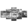 Wall Art 5 Pieces Canvas Pictures For Living Room Poster Framework Lakeside Big Trees Paintings Black White Landscape Home Decor