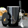 12 konstellationer kreativa keramiska muggar med sked lock svart och guld porslin stjärntecken mjölk kaffekopp 450 ml vatten dryck