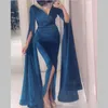 Seksi Mermaid Gelinlik Modelleri Derin V Yaka Kadife Uzun Kollu Abiye giyim Ön Bölünmüş Pleats Örgün Parti Elbise Vestidos Ogstuff