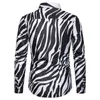 Festa de boates zebra listrada camisa masculina casual slim fit manga longa camisa vestido social quimise homme 3xl1 sybi22