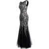 Angel-Fashions Kvinnors Evening Klänningar Lång Party Gown Elegance Vintage Sequin 1920s Flapper Klänningar 377