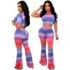 Flared Byxor Outfits Kvinnor Designer TrackSuit Gradient Färg Slank Sportkläder Sexig Crop Top Pullover Legging Womens Tops KLW1765