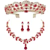 Diezi New Red Green Blue Crown and Necklace Congring Jewelry Set Tiara Rhinestone Wedding Jewelry Sets Association207Q