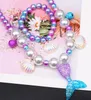 Collana con perline Bracciali Anello Orecchini a clip per bambini Bambina Sirena Set di gioielli di perle Bomboniere per feste