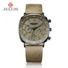 JULIUS Real Chronograph мужские деловые Часы 3 циферблата Кожаный ремешок Квадратное лицо Кварцевые наручные часы высокое качество часы подарок JAH-098