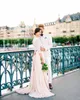 2019 Nieuwe aankomst A Line Wedding Jurken Summer Beach 1/2 Sleeve Lace V Neck Open Back Sweep Train Plus Size Bridal Ghowns