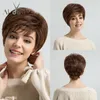 ALAN EATON Peluca de mujer Ombre Negro Marrón Rubio claro Blanco Corto Recto Pelucas sintéticas de pelo en capas con flequillo lateral Pixie Cut