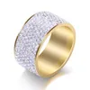 Titanium Aço inoxidável Banda de anel de diamante completo para homens e mulheres Casal 2023 Novo em gelado personalizado para amantes negros Black Wedding Matching Rings Gifts Wholesale