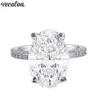 Vecalon Dazzing стерлингового серебра 925 обручальное кольцо овальной огранки 4ct Diamond Cz обручальные кольца для женщин ювелирные изделия на палец