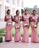 2020 Dantel Aplike Balo Elbisesi Resmi Parti Elbiseleri Vestido de Festa Longo African Sheer Boyun Denizkızı Pembe Bridemaid Elbiseler8829630