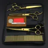 4 kits professionell guld husdjur 7 tums skär skär hår sax set hund grooming clipper tunna frisör frisör sax