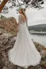 Jurken vneck lange mouwen appliques kanten trouwjurken bruidsjurken aangepast formeel strandgewaad de mariiee