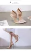 Big size 35 to 40 41 42 womens cross strap PVC clear transparent pointed toe pumps luxury designer high heel shoes