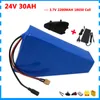 Batterie de vélo 1000W 24V 30AH batterie ebike 24V Triangle batterie lithium-ion utiliser 2200MAH 18650 cellule 50A BMS 3A chargeur avec sac