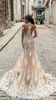 Champagne Julie Vino Mermaid Wedding Dresses Off Shoulder Deep Plunging Neckline Bridal Gowns Sweep Train Lace Wedding Dress Custom Made