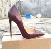 Hot Sale-Real Photo Luxura Äkta Läder Mode Kvinnor Lady Burgundy Lather Läder Point Toe High Heels Skor 12cm 10cm 8cm