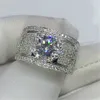 Fashion 925 Sterling silver Paev cz ring 2ct Simulated Diamond Engagement Wedding for Men Women Sapphire Jewelry Size 5-10 Boy gift T14V