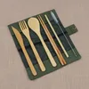 7PCS/SET Portable Cutlery Set Outdoor Travel Bamboo Flatware Set Knife Chopsticks Fork Spoon Dinnerware Sets For Student Tablewares