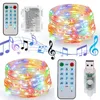 Musik-Lichterkette mit USB-Akku, 10 m, 100 LEDs, klangaktivierte LED-Weihnachtsbeleuchtung für den Außenbereich mit 17-Tasten-Fernbedienung