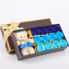 Романтический Роуз мыло цветок с небольшим Cute Bear Doll 12шт Box подарок на День Святого Валентина Подарки для свадьбы Подарки на день рождения RRA2807