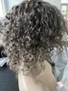 Curto ondulado bob cinza peruca de cabelo humano sal e pimenta prata cinza destaques mistos cabelo remy brasileiro não máquina de renda feita para blac5412698