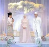 Stijlvolle roze moslim trouwjurken lange mouwen zeemeermin land boho trouwjurken met caped wrap applicaties kralen bruidsjurken 2020