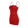 Schouderband jurk vaste kleur bodycon ruched heup wrap jurken strappy mini jurk rokken vrouwen kleding wil en zandig