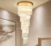 Nieuw ontwerp moderne spiraalvormige kristallen kroonluchter verlichting goud lange hanger kroonluchters licht led lampen voor hotel lobby villa trappen myy