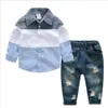 Baby Kids Deskled Boys Gentleman Outfits Plaid Shirt Jeans denim broek Zomer formele tops broek pakken kind mode katoen Clothin7930231