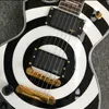 Özel Mağaza Sol Elli Zakk Wylde Bullseye Beyaz Siyah Ele Gitar Kopyala EMG Pikaplar Altın Kafa Çubuk Kapağı Altın Grover Tuners3634918