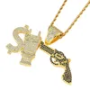 Partihandel-Hip Hop $ Plug Gun Pendant Copper Micro Pave med CZ Stones Halsband Smycken för män och kvinnor CN005