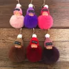 Cute Sleeping Baby Doll Keychain Pompom Rabbit Fur Ball Carabiner Key Chain Keyring Women Kids Key Holder Bag Pendant key Ring 000