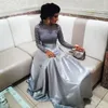 Długie rękawy Prom Dresses Silver Lace Top I Satin Sheer Szyi Specjalne okazje Suknie Plus Rozmiar Dress Dress Tanie Suknie Wieczorowe