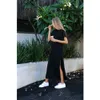 Maxi T Shirt Sukienka Kobiety Letnie Plaża Dorywczo Prace Sexy Boho Eleganckie Rocznika Bandaż Bodycon Czarne Split Długie Suknie Plus Rozmiar