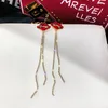 Bling Bling Crystal Red Lip Stud Earring Women Rhinestone Long Tassel Earring Jewelry Gift for Love Girlfriend