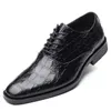 Spring Autumn Men Formal Dress Shoes Office Brown Red Alligator PU Leather Lace Up Wedding Shoes