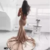 Rose Gold Deep Plunging V Neck Long Prom Dresses New Cheap Long Sweep Train Backless Evening Prom Party vestidos de fiesta