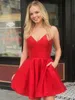 Little Red Short Homecoming Dresses For Sweet 16 Junior Prom Gowns A Line Spaghetti Strap Criss Cross Back Knee length Cocktail Gown BM1547