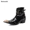 Batzuzhi 6.5см Мужчины Boots Boots Заостренный металлический наконечник Рок-лодыжка Ботинки Мужчины заклепки Панк Черные кожаные ботинки мужчины Botas Militares, 38-46