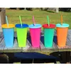 24oz Plastic Color Changing Cup PP temperature sensing Magic Drinking cup with lid and straw Candy colors Reusable coffee mug