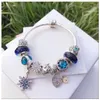 Fashion Christm Style Charm Bracelets 925 Sterling Silver Murano Glass European Charm Beads Fits Bracelets Blue Snowflake Dangle DIY Jewelry