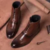 Taille 39-47 Brogue Bottines en cuir sculpté Hommes Automne Style britannique Zip latéral Essuyez la couleur Bottes de cowboy décontractées Chaussures de cheville pour hommes