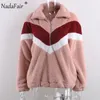 Nadafair casual fleece sweatshirt kvinnor 2019 lapptäcke zip faux päls överdimensionerad vinter fluffig hoodie kvinnlig plus size pullovers t200730