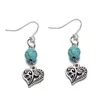 Mode Vintage Alliage Boucles D'oreilles En Forme De Coeur Imitation Turquoise Charme Pendentif Crochet D'oreille DIY Creative Femmes Dames Boucles D'oreilles Bijoux Meilleur Cadeau