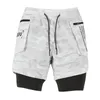 Zomer 2 in 1 lopende sportshorts mannen joggen fitness snel droge camouflage elastische sportscholen training korte broek voor