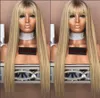 Long Glueless Natural Brasilian Full Lace Front Paryker med Bangs Brown Roots Blond OMBRE Syntetisk Hair Wig För Kvinnor Cosplay Wig